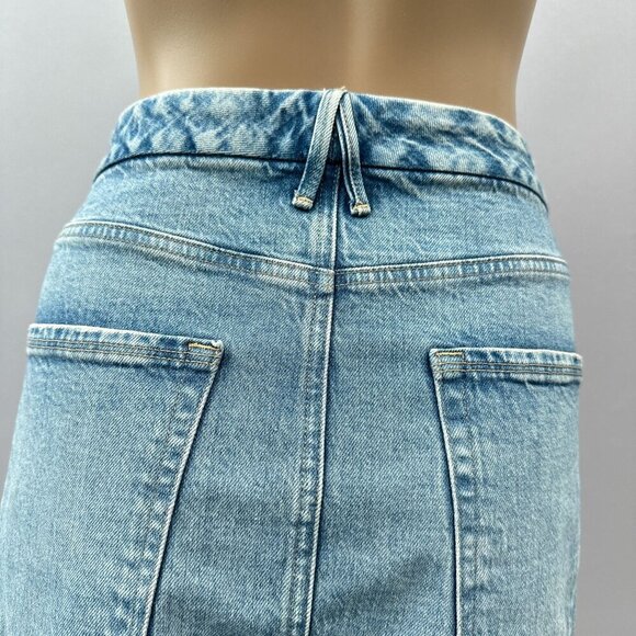 Good American Distressed Raw Hem Denim Mini Skirt Indigo Blue Womens XL, 20 - Picture 15 of 16